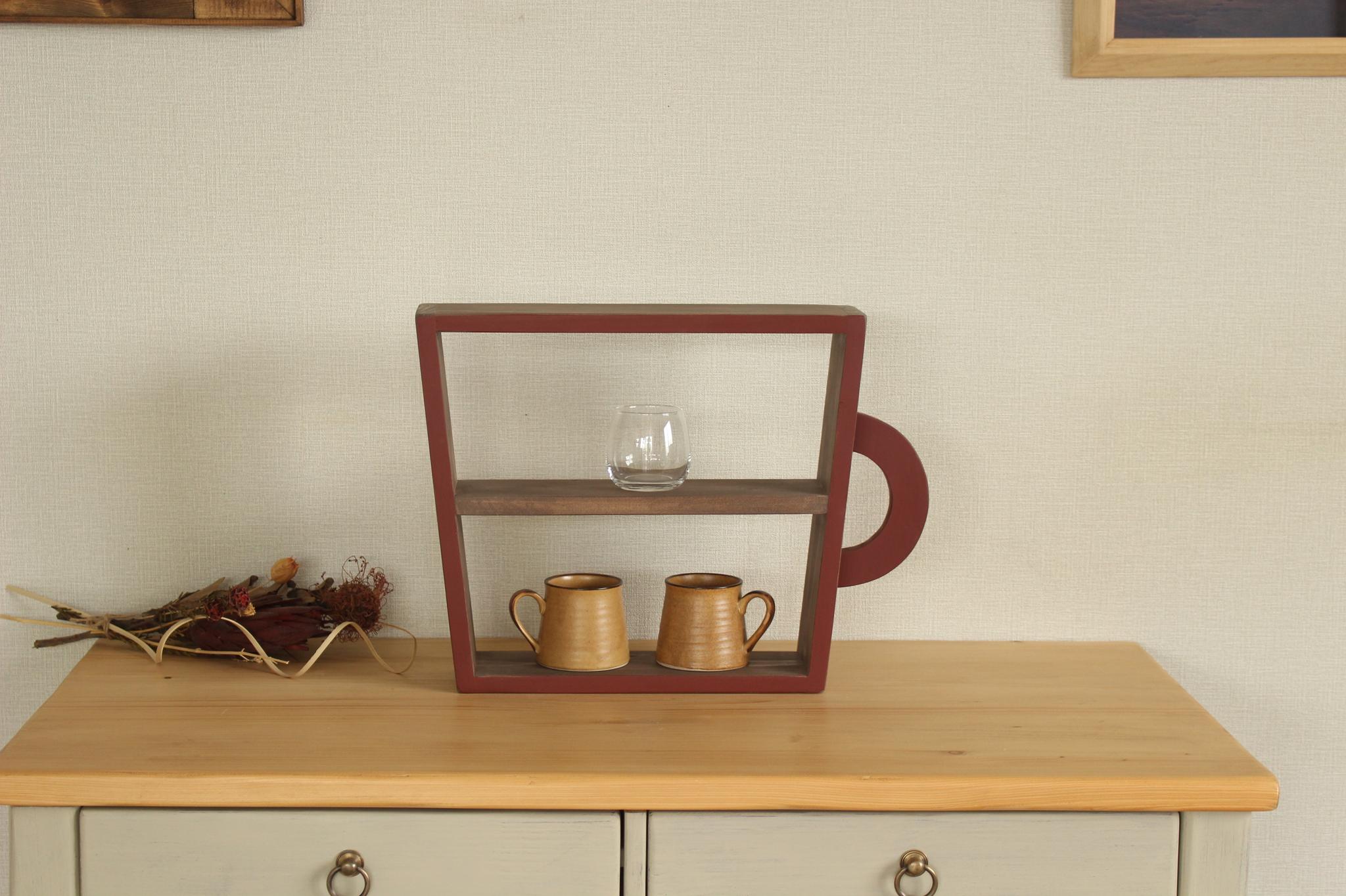 カップモチーフシェルフ(ダークブラウン) キッチン収納1枚目の画像
